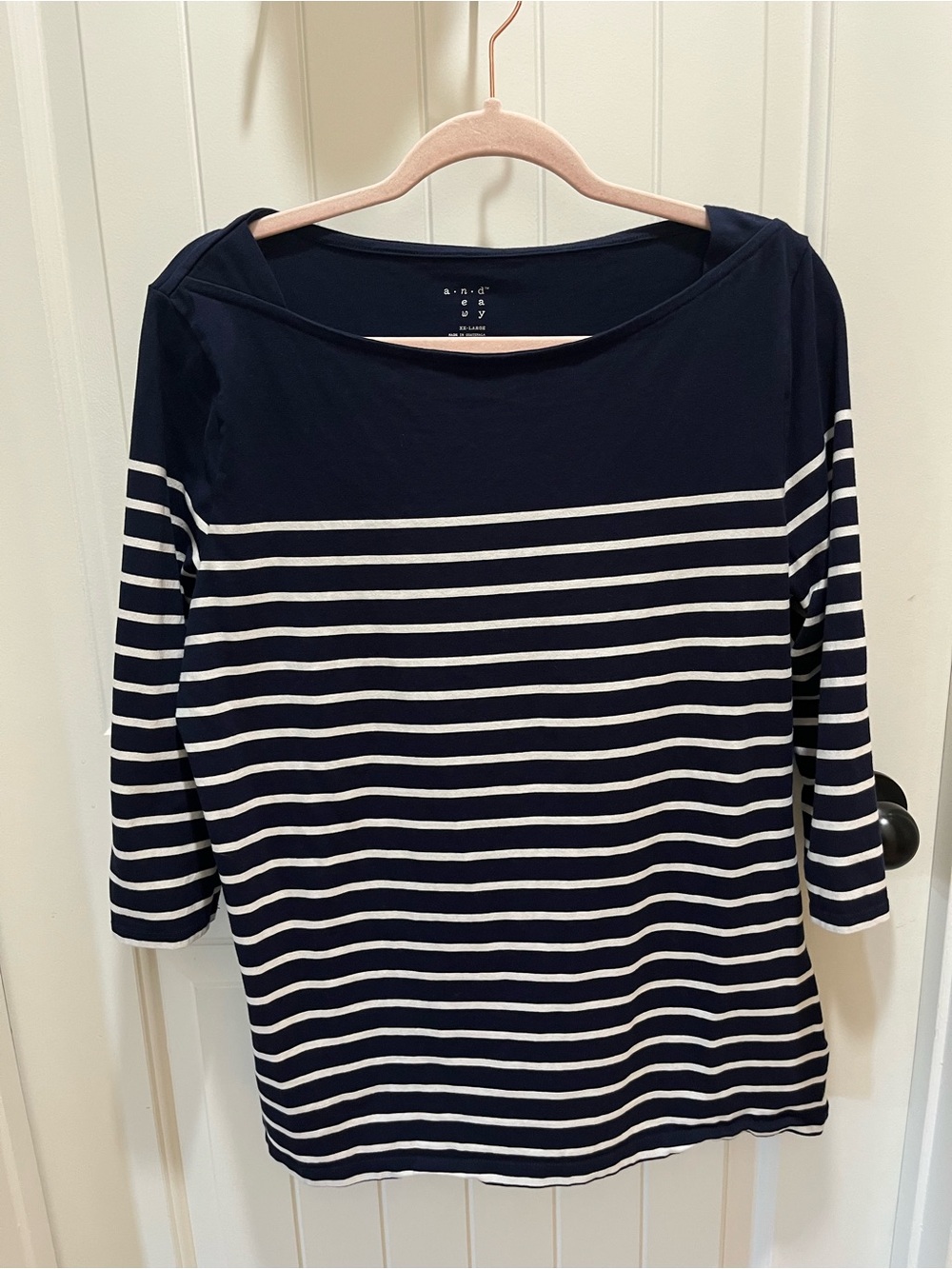 A New Day Navy with Blue Stripes 3/4 Sleeve Plus Size Blouse - XX Large